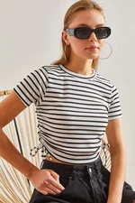 Bianco Lucci Women's Crew Neck Striped Blouse