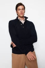 Trendyol Navy Blue Unisex Fit Half Turtleneck Buttoned Knitwear Sweater