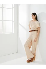 Koton Wide Leg Trousers Tied Waist Relaxed Fit Textured Pocket