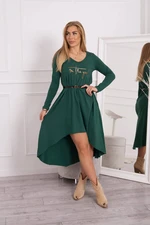 Dress with decorative belt and inscription dark green