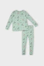 DEFACTO Baby Girl Animal Patterned Ribbed Camisole Long Sleeve Top Long Bottom Pajama Set