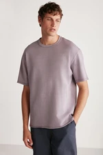 GRIMELANGE Hughie Men's Comfort Fit Pale Effect Thick Textured Lilac T-shir