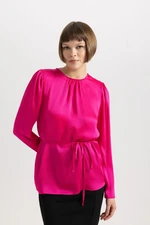 DEFACTO Fitted Round Neck Long Sleeve Chiffon Blouse