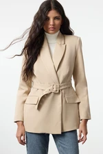 Trendyol Beige Belted Woven Blazer Jacket