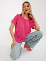 Cotton oversized blouse with fuchsia ribs