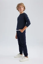 DEFACTO Boys Navy Blue Cargo Jogger Gabardine School Trousers