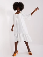 Ecru midi oversize dress with ruffle