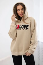 Cotton insulated hooded sweatshirt light beige