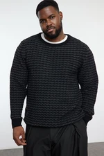 Trendyol Black Men's Slim Fit Crew Neck Ethnic Knitwear Plus Size Sweater