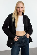 Trendyol Black Oversize/Wide Fit Polo Jacket with Pockets and Buttons