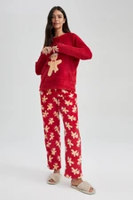 DEFACTO Fall In Love Christmas Themed Long Sleeve Fleece Pajama Set