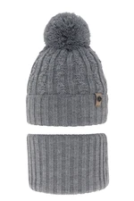 AGBO Boy's winter set: hat and tube scarf grey with pompom Almond