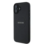 Zadní kryt Guess PU Grained Classic Logo MagSafe pro Apple iPhone 16, černá