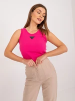 Fuchsia women's ribbed top with a round neckline