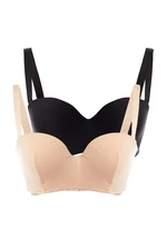 Trendyol Curve Black-Skin 2-Pack Thick Detachable Straps Non-Padded Full Cup Balconette Bra