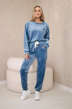 Velour set sweatshirt + denim trousers