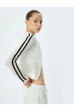 Koton KT - Crop Sweatshirt Zippered Openwork Hooded Stripe Detail