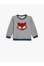 Koton Sweatshirt Plush Fox Applique Detailed Crew Neck