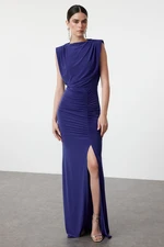 Trendyol Saks Fitted Draped Woven Long Elegant Evening Dress