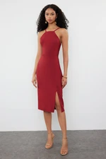 Trendyol Burgundy Bodycon Slit Halter Neck Midi Pencil Skirt Woven Dress