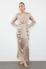 Trendyol Mink Tassel Detailed Satin Woven Evening Dress