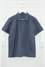Trendyol Indigo Regular Cut Short Sleeve Textured Buttoned Polo Neck T-shirt