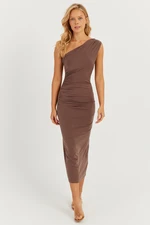 Cool & Sexy Women's Mink Gathered One-Shoulder Midi Dress