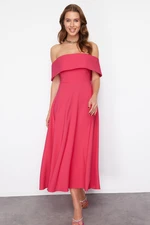 Trendyol Fuchsia Carmen Collar A-Line Elegant Evening Dress