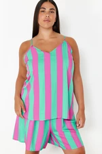 Trendyol Curve Multicolored Striped V-Neck Woven Pajama Set