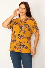 Şans Women's Plus Size Viscose Blouse with Mustard Print Detail