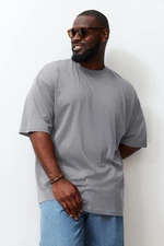 Trendyol Gray Men's Plus Size Oversize Comfortable Basic 100% Cotton T-Shirt