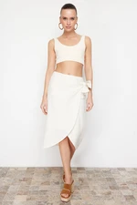 Trendyol Ecru Double Breasted Tie Detailed Midi Length Woven Skirt