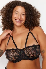 Trendyol Curve Black Lace Piping Underwire Capless Balconette Bra