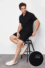 Trendyol Black Regular/Normal Cut Polo Neck Labeled T-Shirt Shorts Tracksuit Set