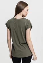 Dámské olivové tričko s prodlouženým ramenem