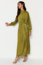 Trendyol Khaki Waist Gathered Satin Evening Dress