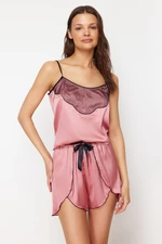 Trendyol Pink Tulle Detailed Rope Strap Satin Woven Pajama Set