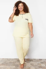 Trendyol Curve Yellow Button Detailed Camisole Knitted Pajamas Set