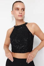 Trendyol Black Barbell Neck Sequin Bustier