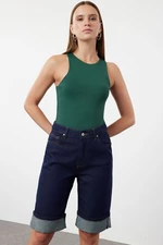 Trendyol Emerald Green Barter Neck Fitted Stretchy Snap Fastener Knitted Bodysuit