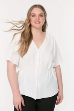 Trendyol Curve Weave Ecru V-Neck Tiered Blouse