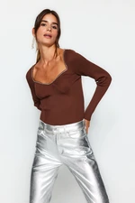 Trendyol Brown Stone Window/ Cut Out Detailed Knitwear Blouse