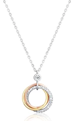 JVD Elegantný strieborný tricolor náhrdelník so zirkónmi Kruhy SVLN0138XH2TR45
