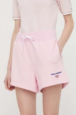 Kraťasy Polo Ralph Lauren dámské, růžová barva, melanžové, high waist, 211939509