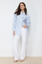 Trendyol Light Blue Pearl Detailed Cotton Woven Shirt