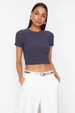 Trendyol Anthracite Fitted Crop Stretchy Knitted Blouse