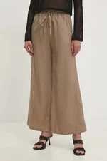 Ľanové nohavice Answear Lab béžová farba, široké, vysoký pás