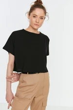 Trendyol Black 100% Cotton Relaxed/Wide, Comfortable Cut Crop Crew Neck Knitted T-Shirt