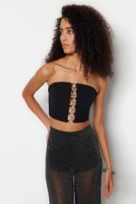 Trendyol Black Crop Lined Woven Bustier with Accessories