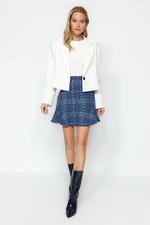 Trendyol Navy Blue Flounced Tweed Fabric Mini Length Woven Skirt